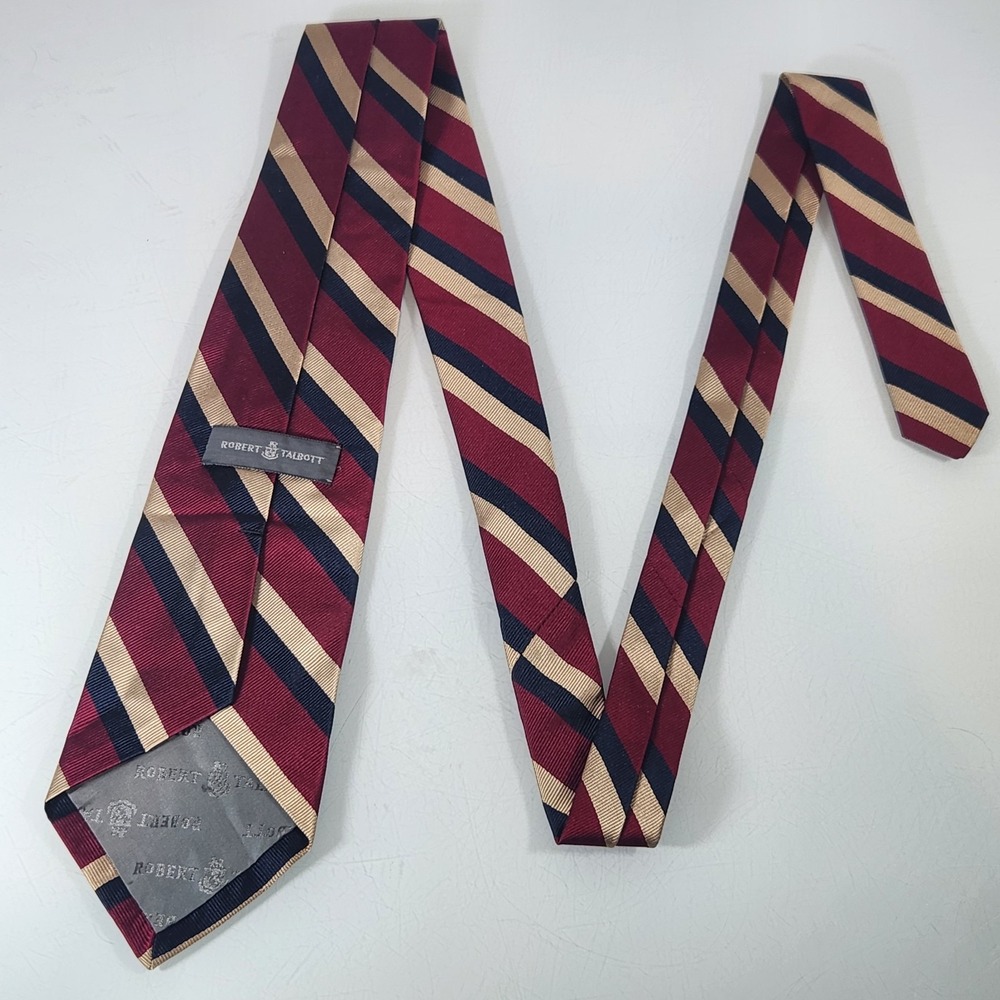 Vintage Robert Talbott Tie Beltonians Maroon Navy Striped Repp Silk Neck Tie USA